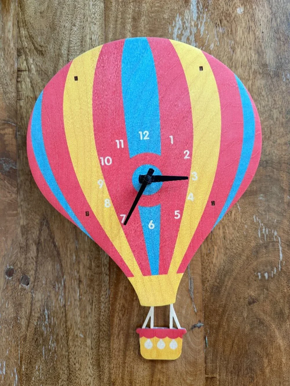 Hot air balloon clock (basket swings!), wooden, nursery decor, whimsical decor